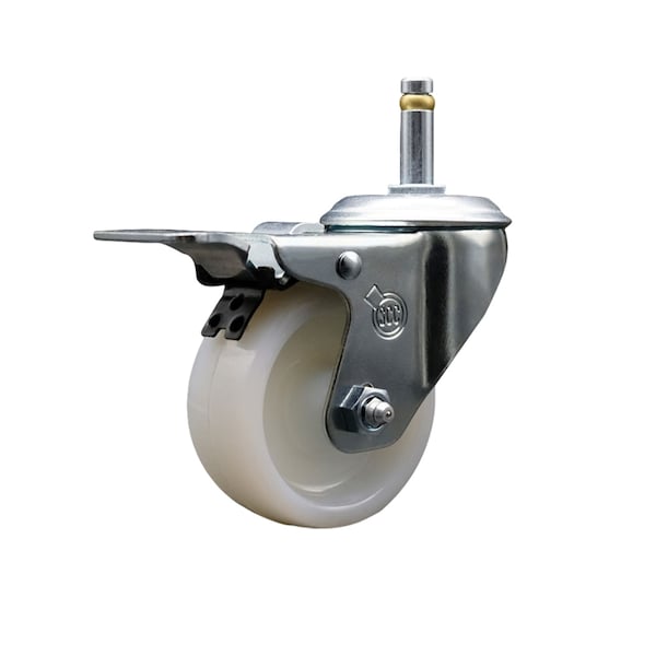 4'' Nylon Wheel Swivel 7/16'' Grip Ring Stem Caster Total Lock Brake